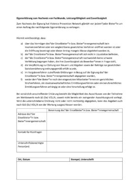 Eigenerklärung Bieter*in